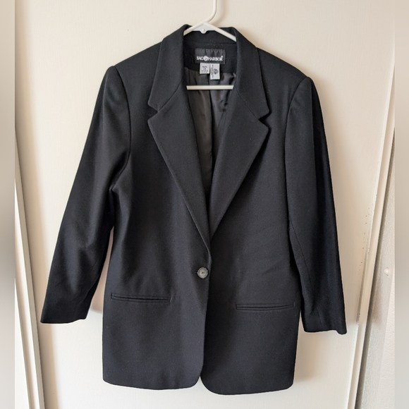 Vintage Jackets & Blazers - Vintage Sag Harbor Womens 14 100% Wool Blazer Sport Coat Black Classic Preppy